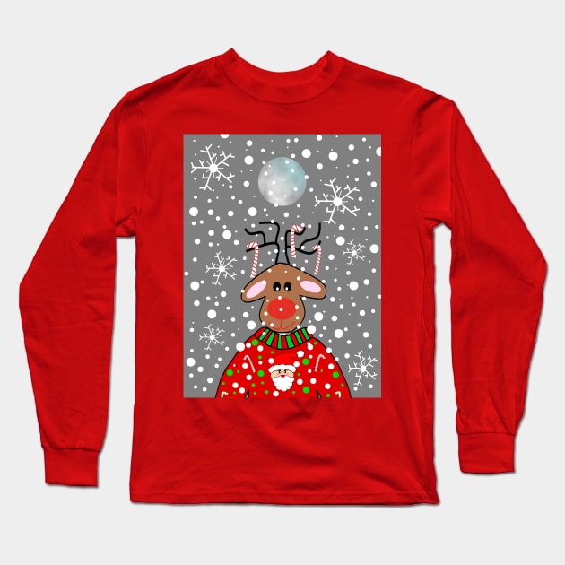 SNOWSTORM Reindeer Xmas Long Sleeve T-Shirt by SartorisArt1